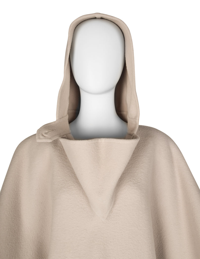 Valentino Vintage 1970s Oatmeal Wool Hooded Cape