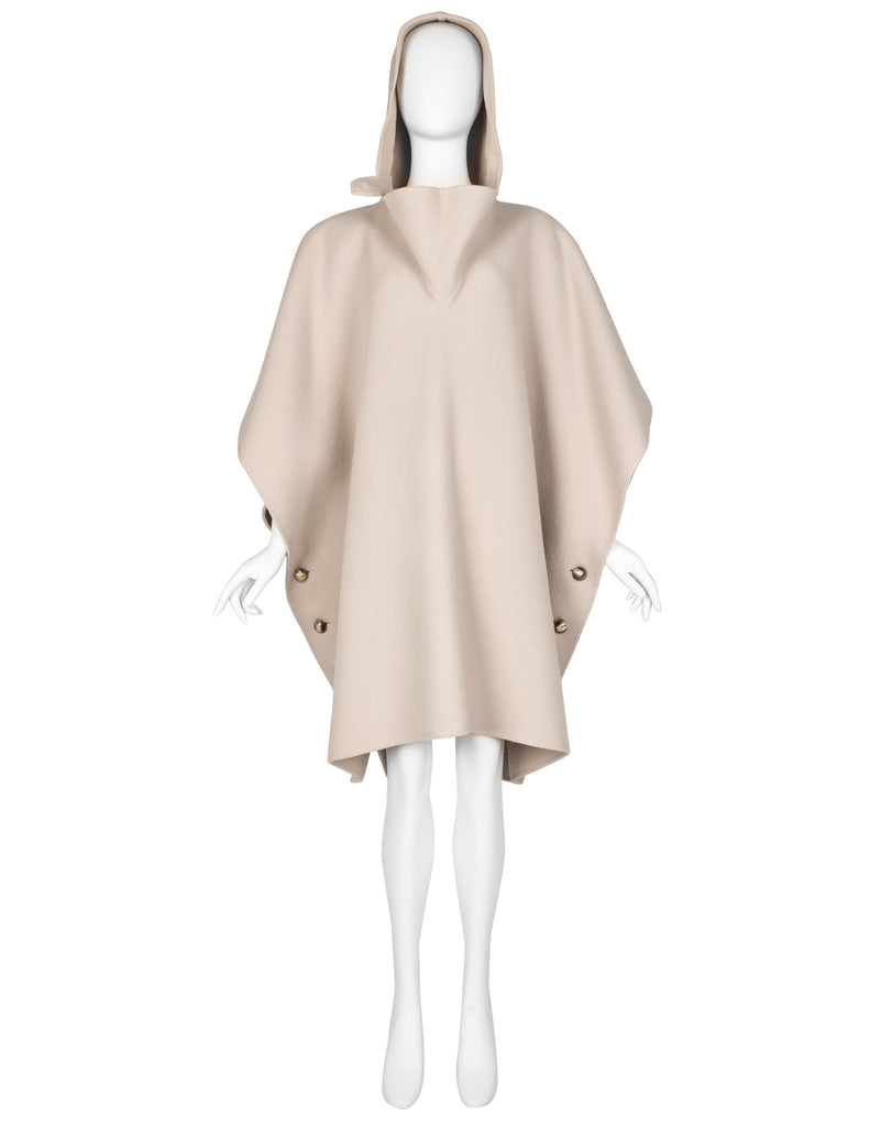 Valentino Vintage 1970s Oatmeal Wool Hooded Cape