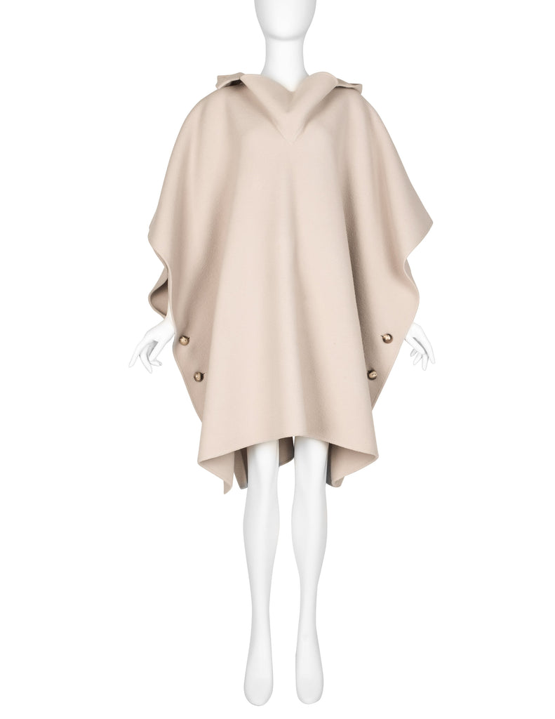 Valentino Vintage 1970s Oatmeal Wool Hooded Cape