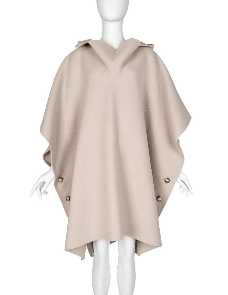 Valentino Vintage 1970s Oatmeal Wool Hooded Cape