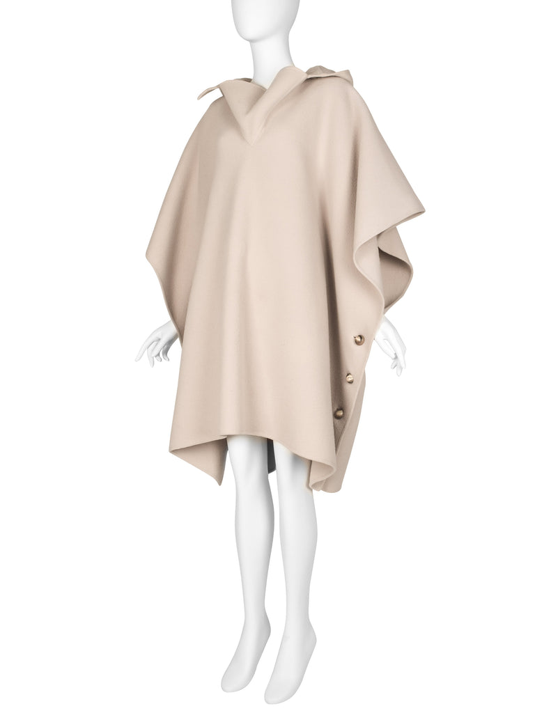Valentino Vintage 1970s Oatmeal Wool Hooded Cape