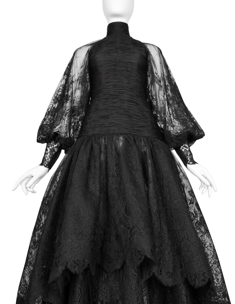 Valentino Vintage Alta Moda Couture AW 1987 Phenomenal Black Silk and Lace Gown