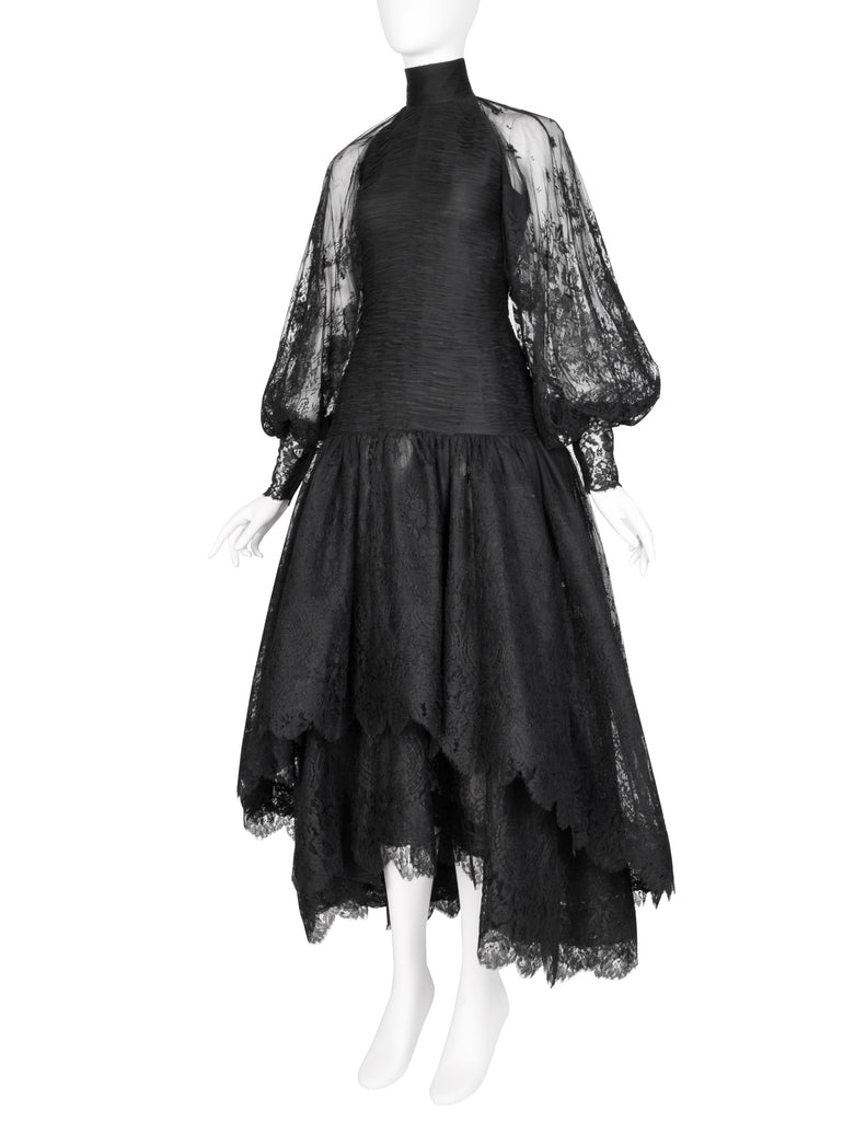 Valentino Vintage Alta Moda Couture AW 1987 Phenomenal Black Silk and Lace Gown
