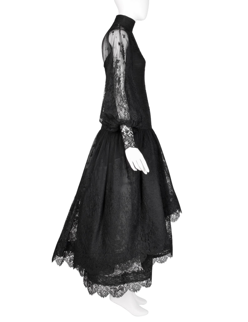 Valentino Vintage Alta Moda Couture AW 1987 Phenomenal Black Silk and Lace Gown