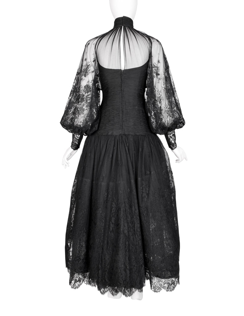 Valentino Vintage Alta Moda Couture AW 1987 Phenomenal Black Silk and Lace Gown