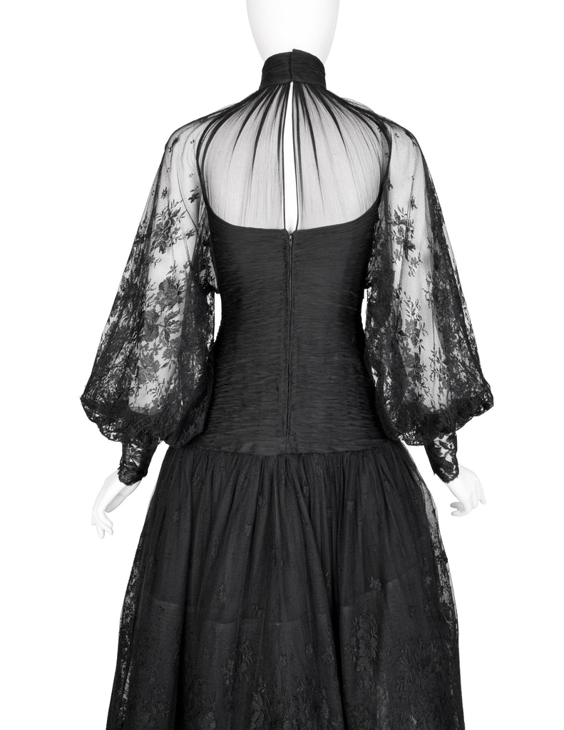 Valentino Vintage Alta Moda Couture AW 1987 Phenomenal Black Silk and Lace Gown