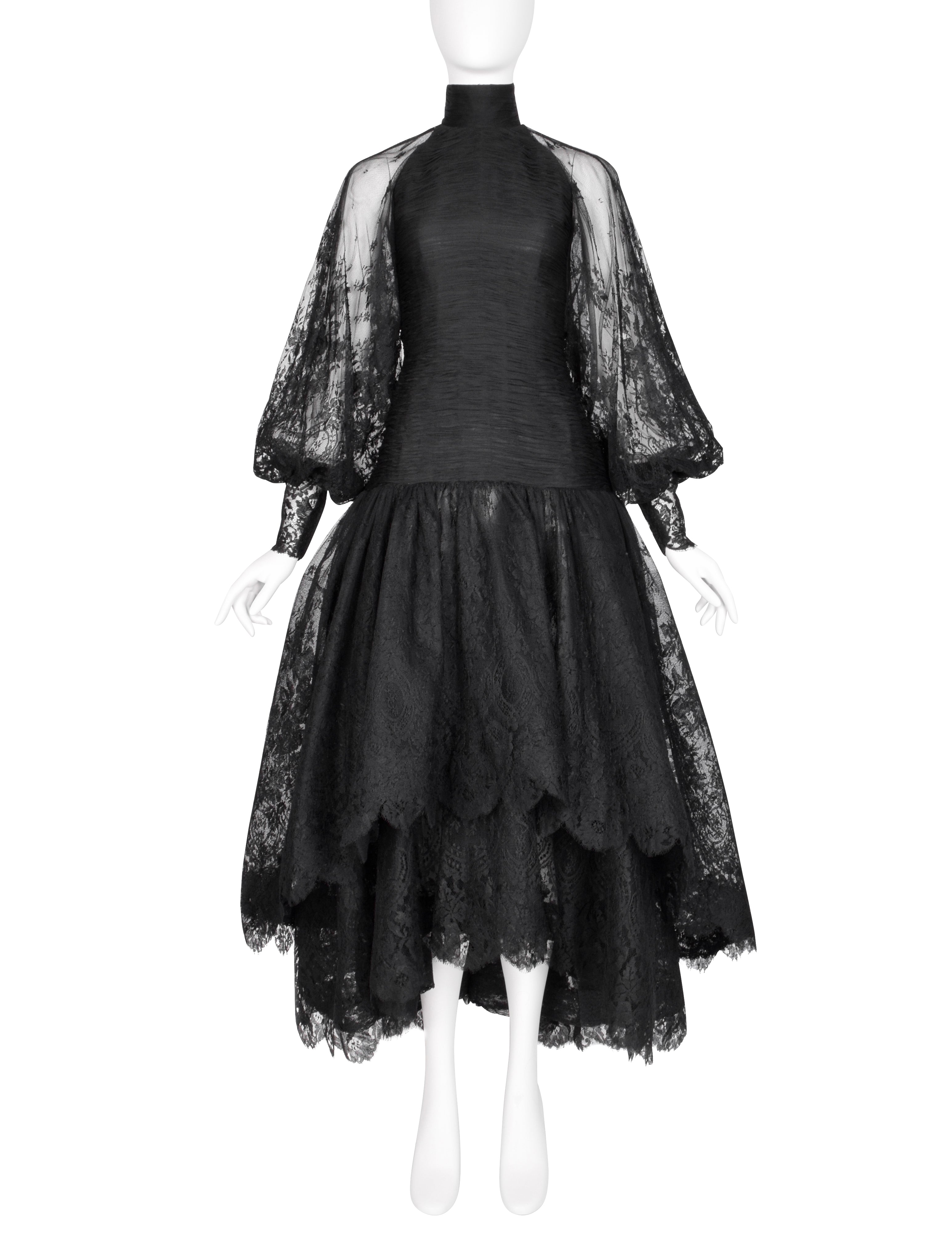 Valentino Vintage Alta Moda Couture AW 1987 Phenomenal Black Silk and Lace Gown