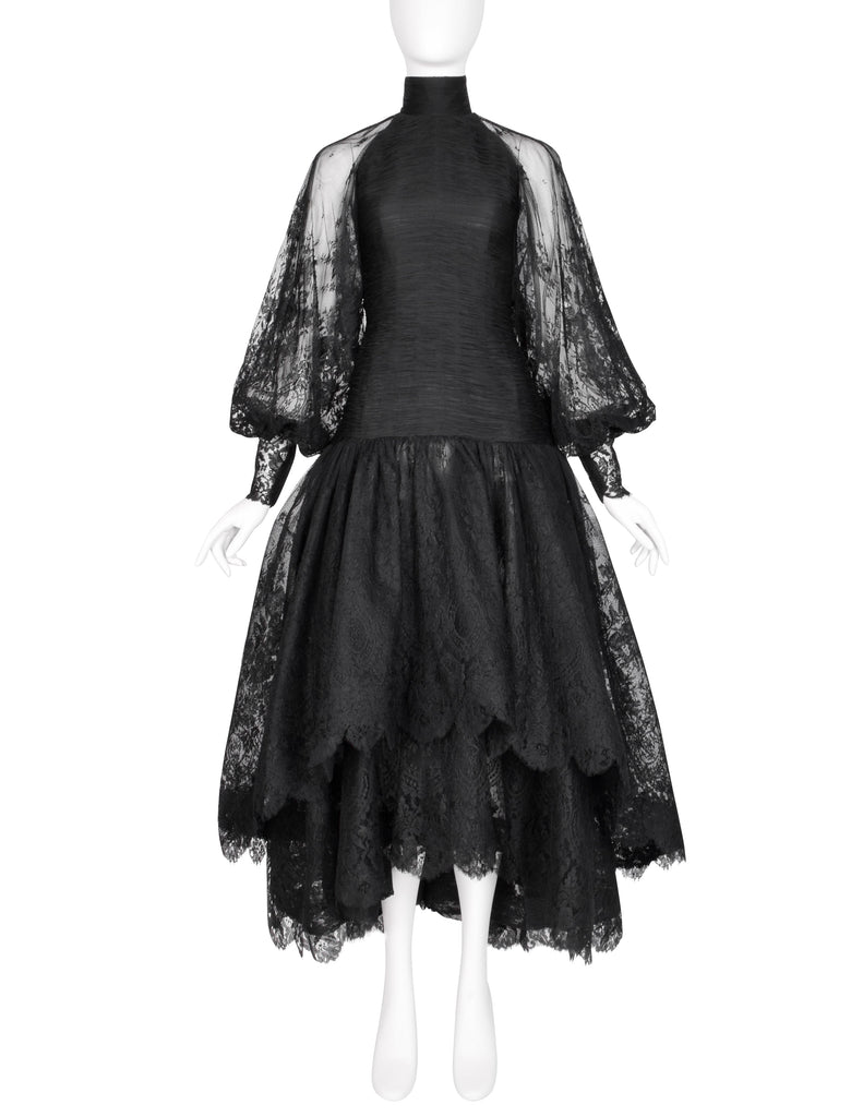 Valentino Vintage Alta Moda Couture AW 1987 Phenomenal Black Silk and Lace Gown