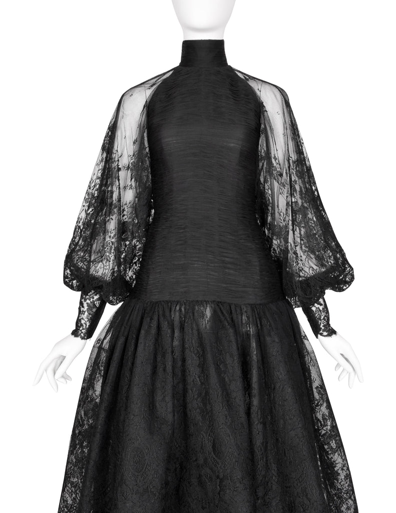 Valentino Vintage Alta Moda Couture AW 1987 Phenomenal Black Silk and Lace Gown