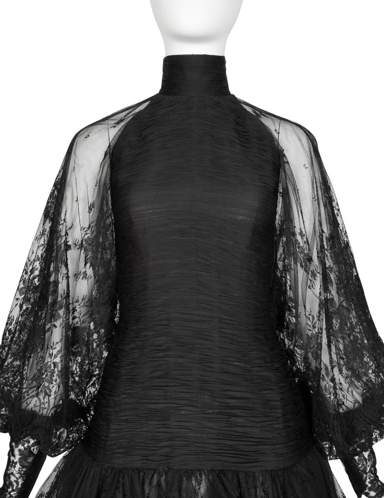 Valentino Vintage Alta Moda Couture AW 1987 Phenomenal Black Silk and Lace Gown