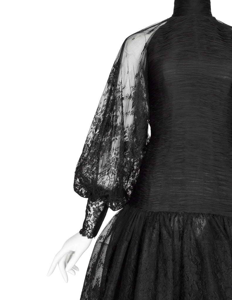 Valentino Vintage Alta Moda Couture AW 1987 Phenomenal Black Silk and Lace Gown