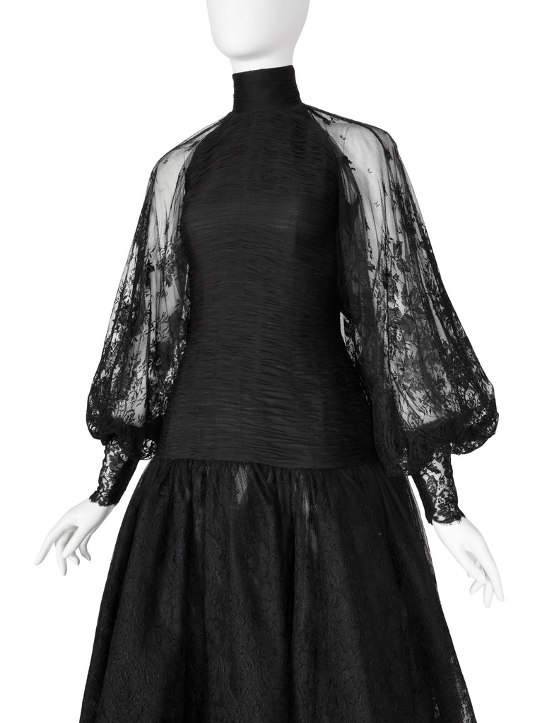 Valentino Vintage Alta Moda Couture AW 1987 Phenomenal Black Silk and Lace Gown