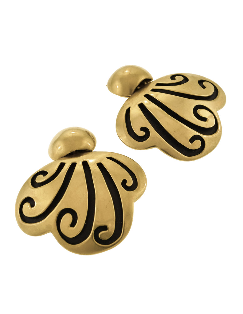 Steven Vaubel Vintage Satin Gold Plated Swirl Statement Earrings