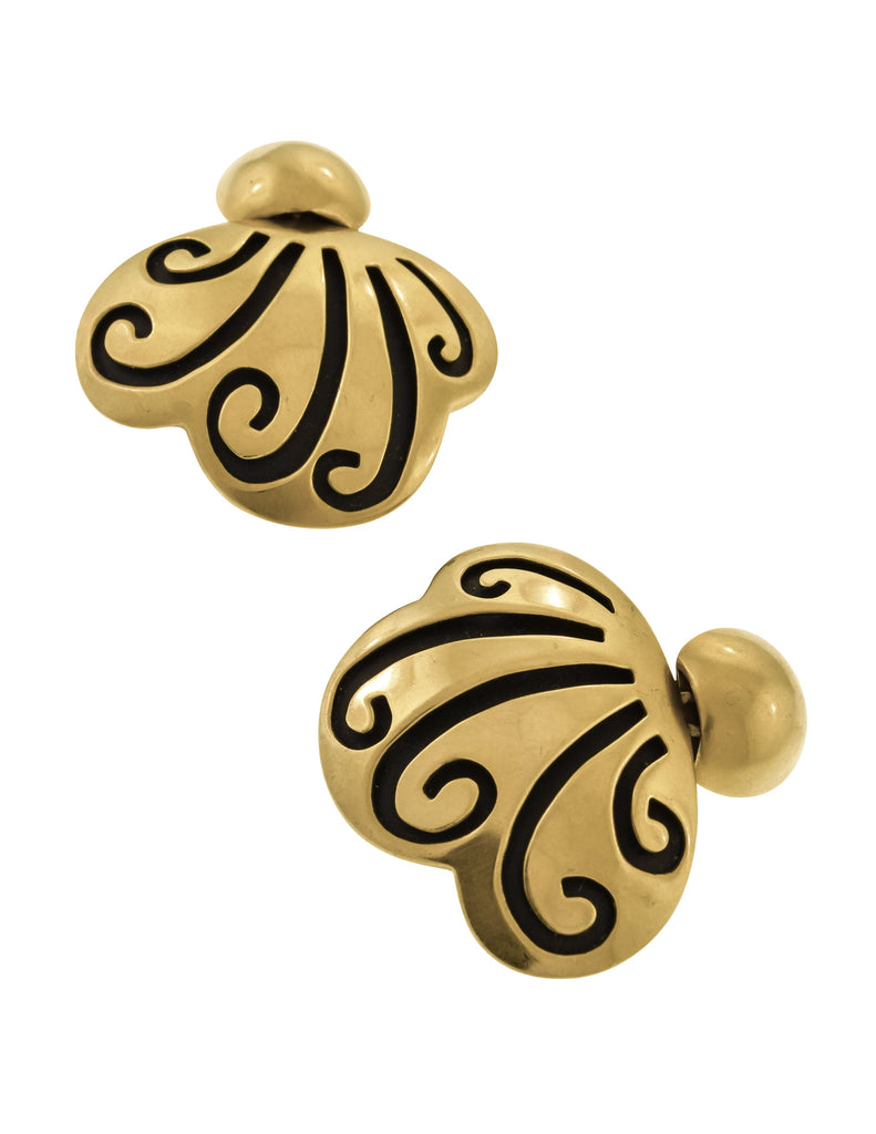 Steven Vaubel Vintage Satin Gold Plated Swirl Statement Earrings