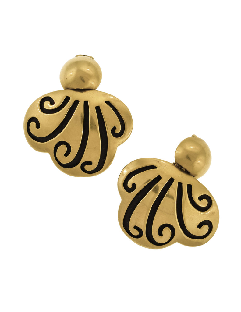 Steven Vaubel Vintage Satin Gold Plated Swirl Statement Earrings
