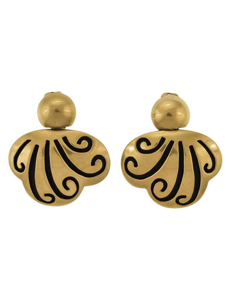 Steven Vaubel Vintage Satin Gold Plated Swirl Statement Earrings