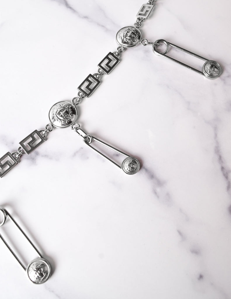 Versace Vintage SS 1994 Iconic Silver Medusa Safety Pin Chain Belt