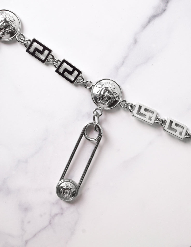 Versace Vintage SS 1994 Iconic Silver Medusa Safety Pin Chain Belt