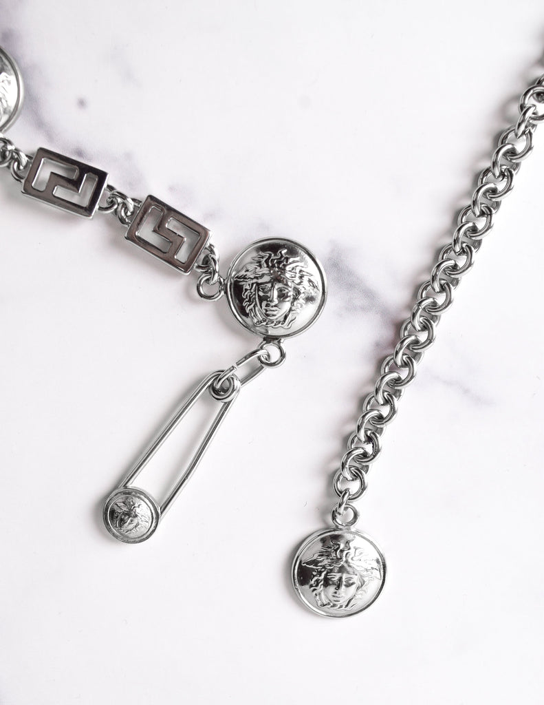 Versace Vintage SS 1994 Iconic Silver Medusa Safety Pin Chain Belt