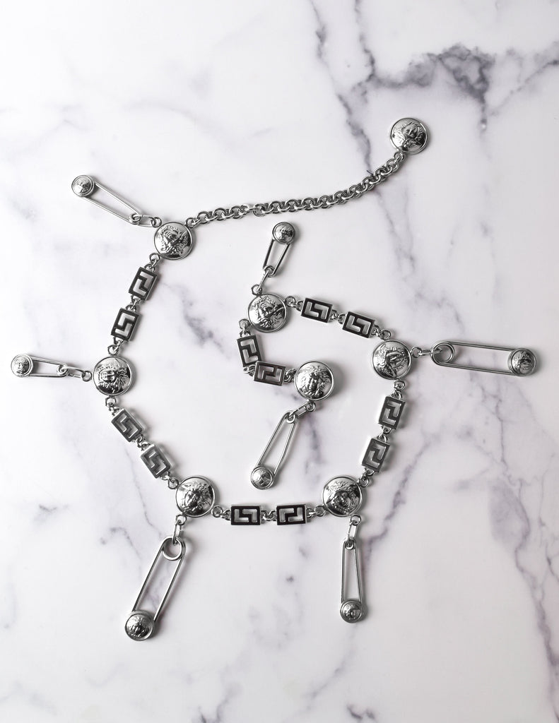Versace Vintage SS 1994 Iconic Silver Medusa Safety Pin Chain Belt
