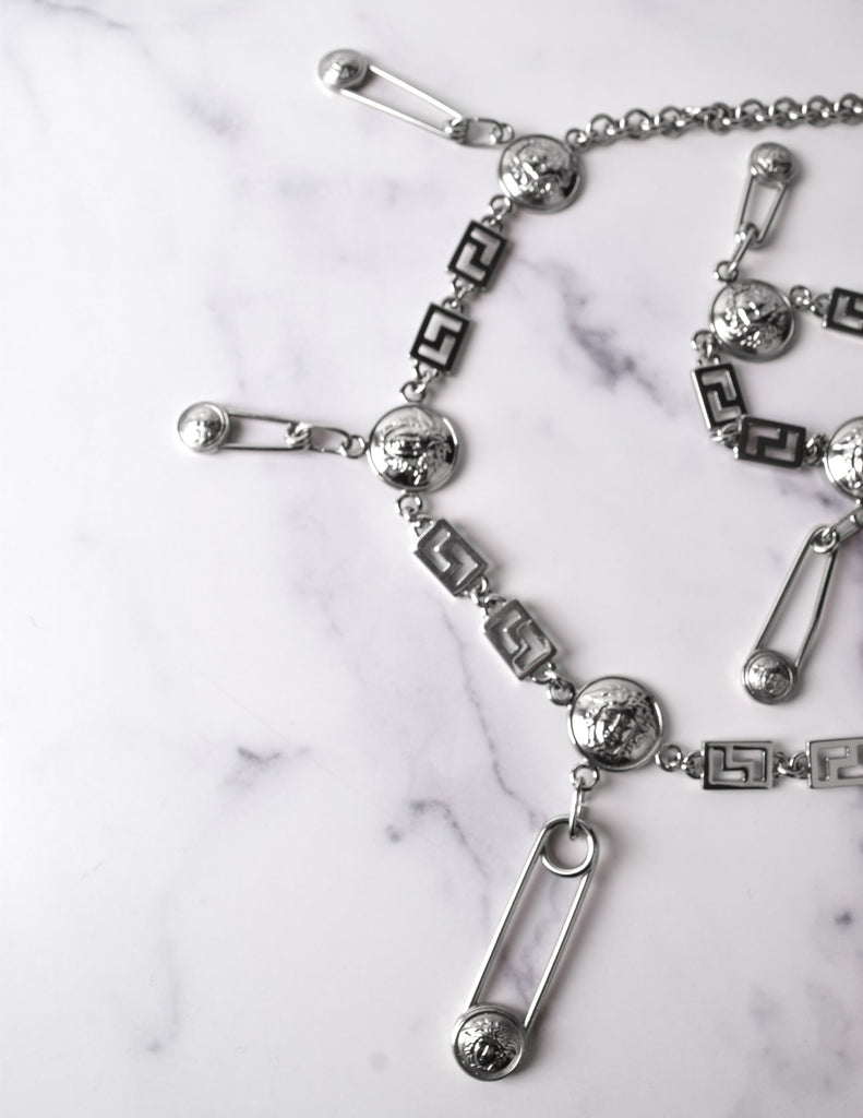 Versace Vintage SS 1994 Iconic Silver Medusa Safety Pin Chain Belt