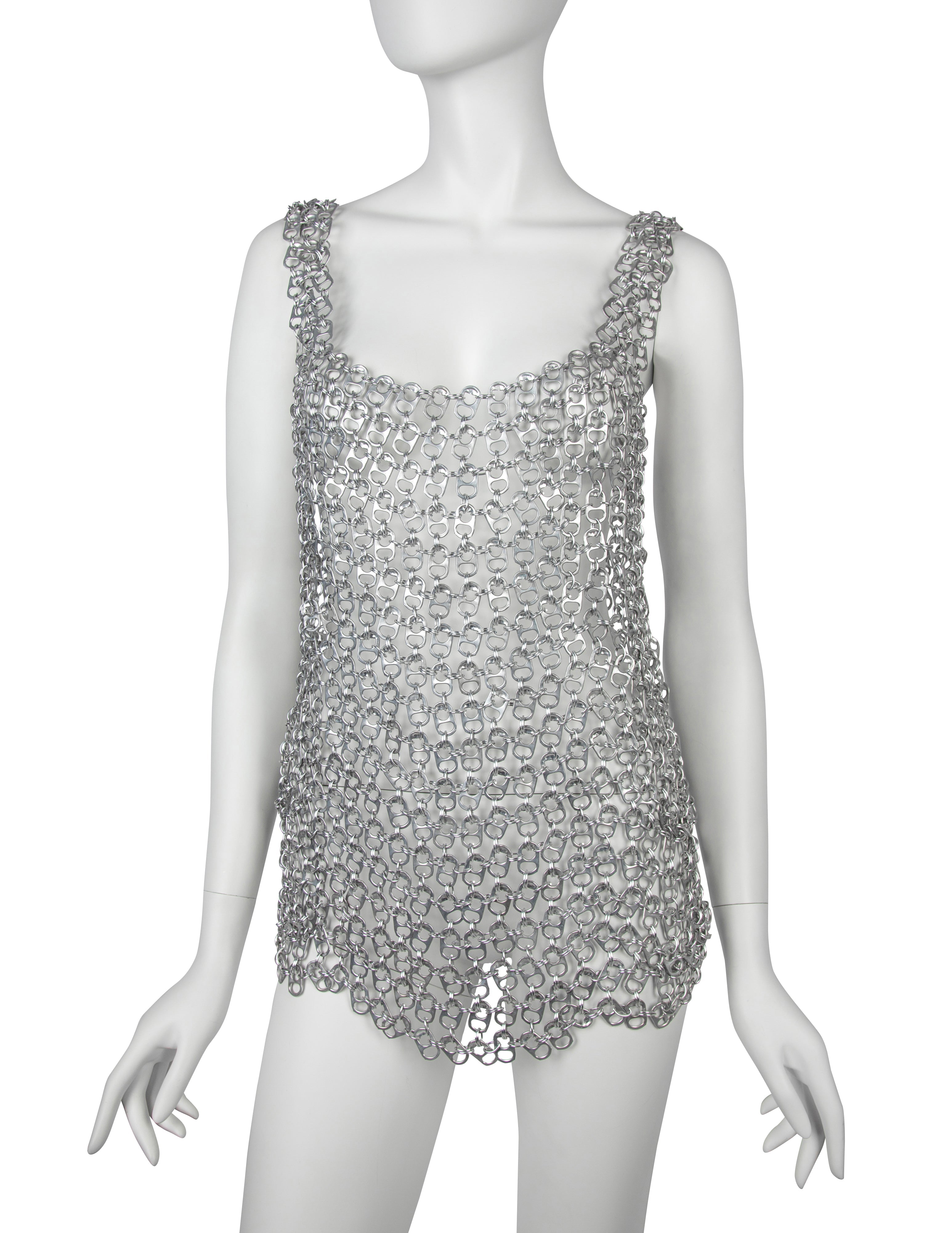 Vintage One of a Kind Silver Soda Pull Tab Chainmail Vest Top