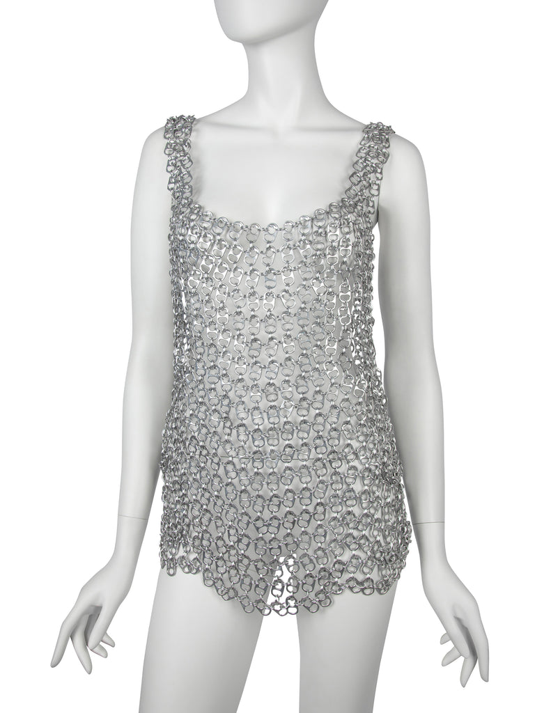 Vintage One of a Kind Silver Soda Pull Tab Chainmail Vest Top