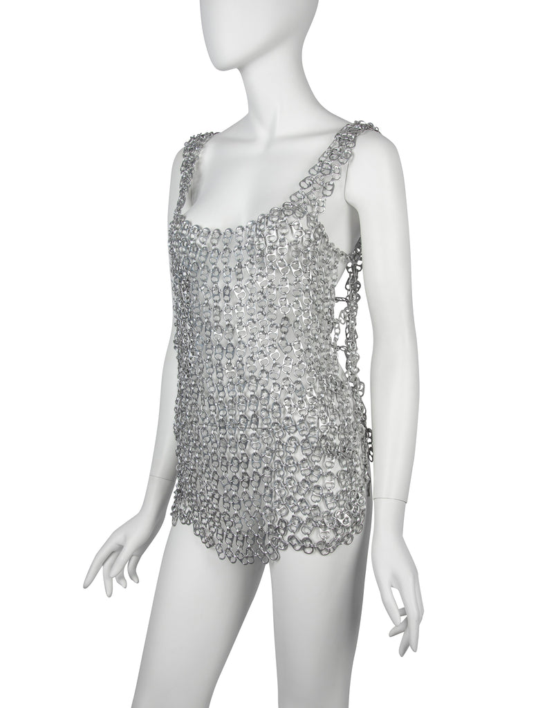 Vintage One of a Kind Silver Soda Pull Tab Chainmail Vest Top