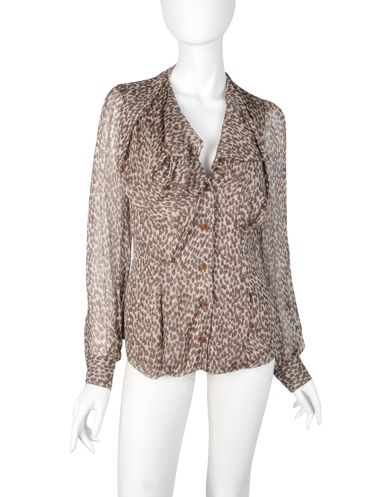 Vivienne Westwood FW 2011 Brushstroke Print Draping Silk Chiffon Top