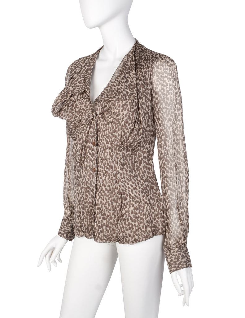 Vivienne Westwood FW 2011 Brushstroke Print Draping Silk Chiffon Top