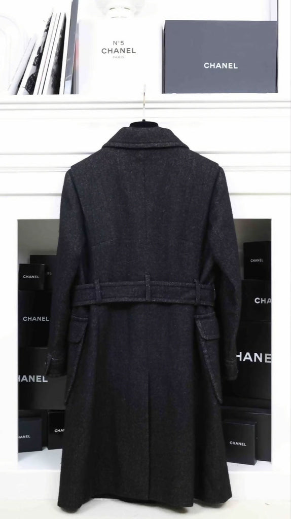 Chanel 13 black wool waisted four-pocket coat