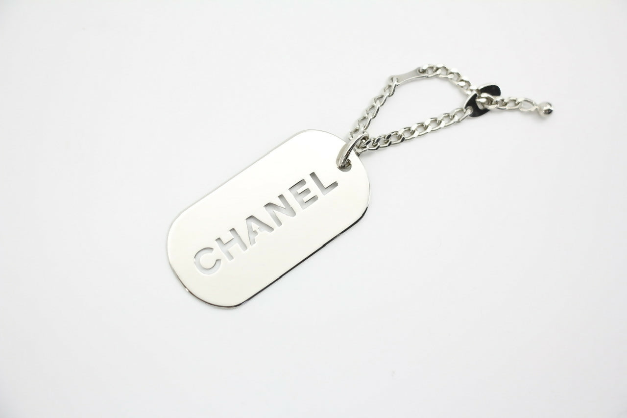 Chanel Vintage 04V Metal Silver-Tone Rectangular Plaque Pendant Bag Charm