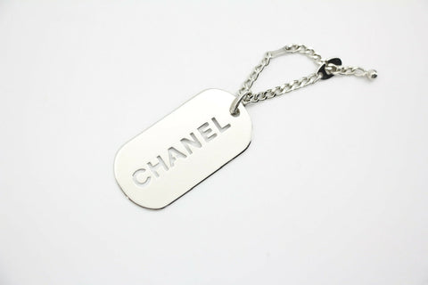 Chanel Vintage 04V Metal Silver-Tone Rectangular Plaque Pendant Bag Charm