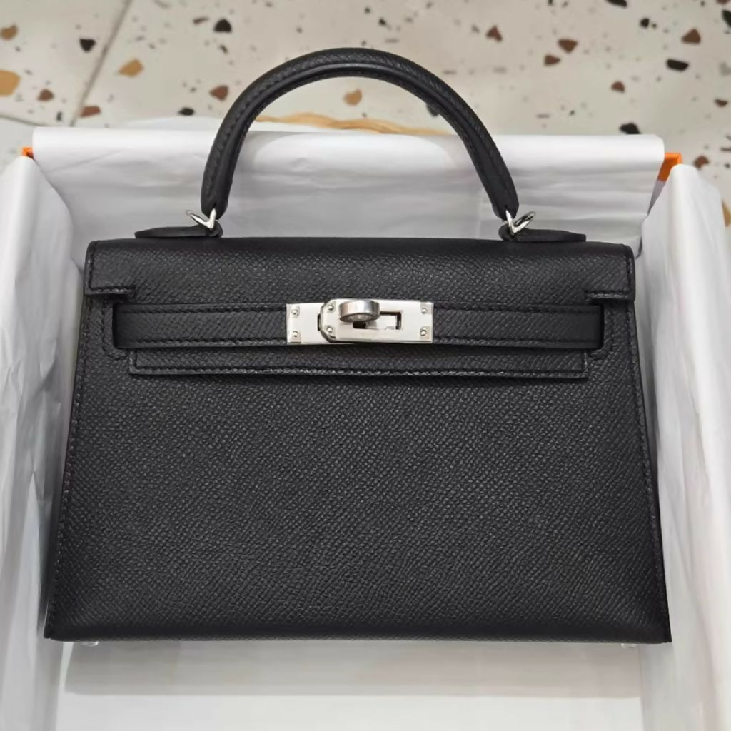 Hermès Mini Kelly Black Epsom Leather Palladium Hardware