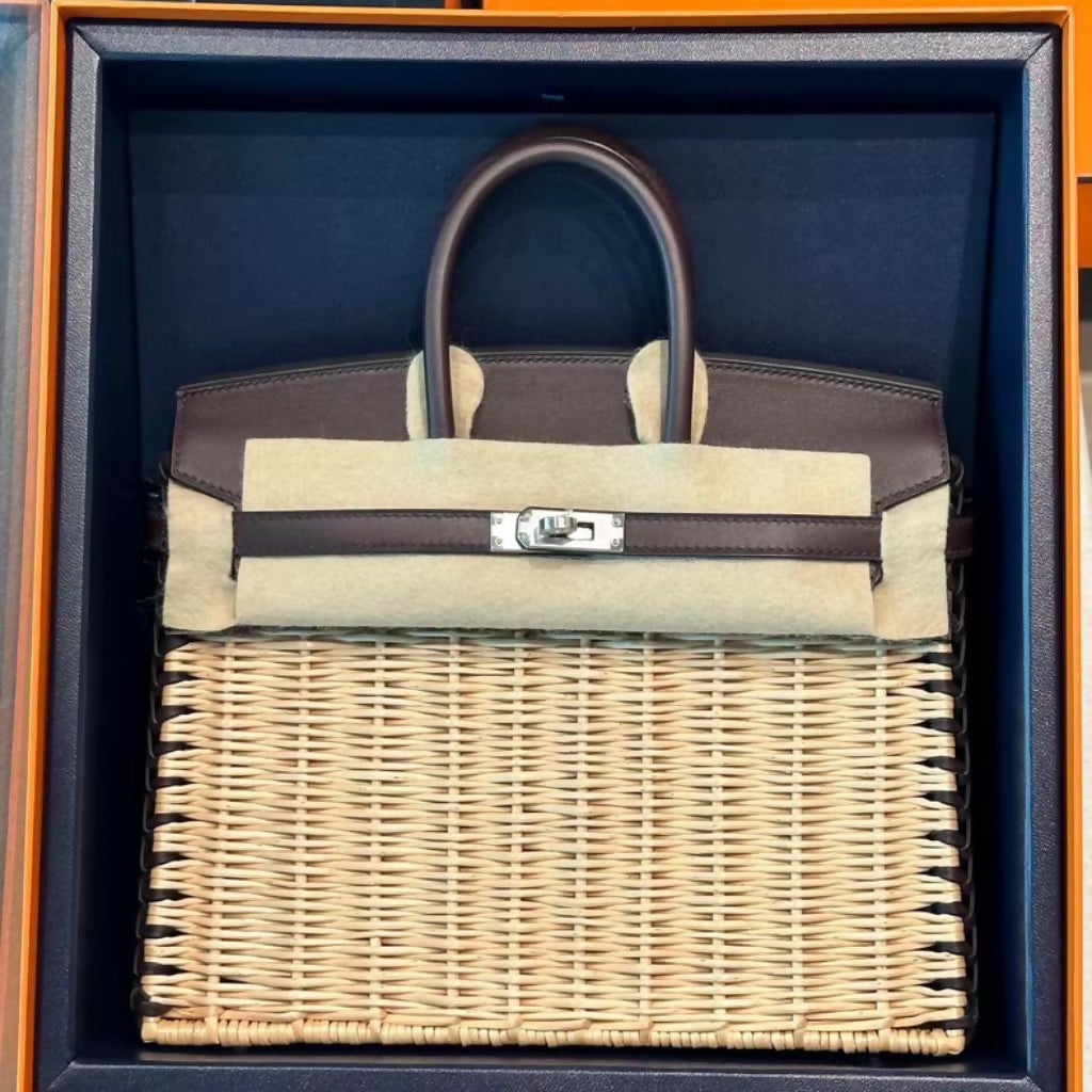Hermès Picnic Birkin 25 Osier Wicker & Rouge Swift with Palladium Hardware