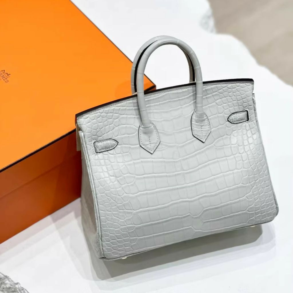 Hermès Birkin 25 Matte Gris Ciment crocodile leather Gold hardware