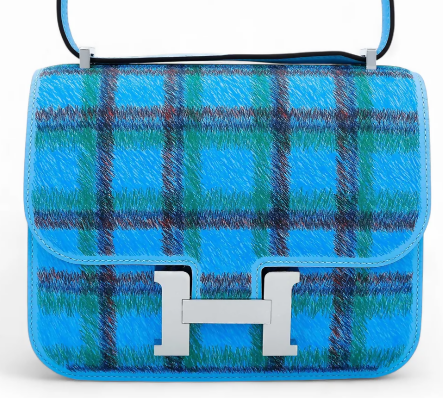 HERMÈS Constance Mini Tartan Blue Swift leather Palladium hardware