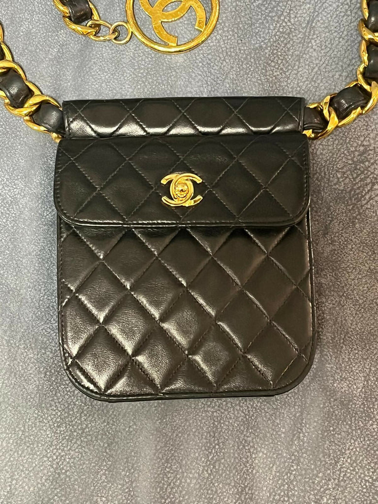 Chanel Vintage 1992 Lambskin Waist Bag with CC Medallion