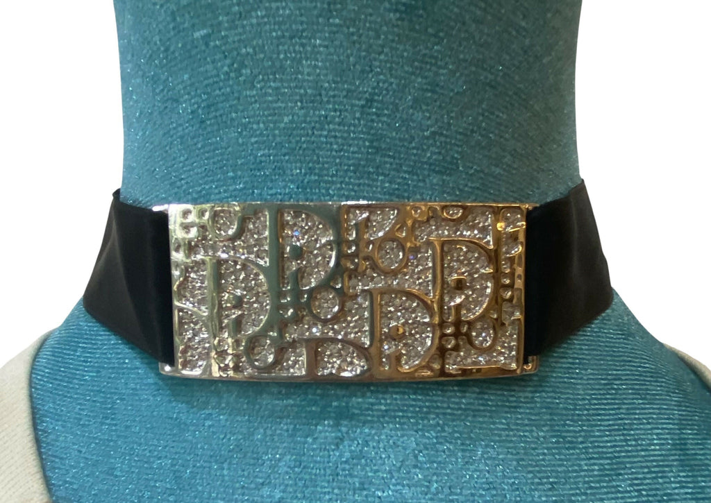 Rare Dior Y2K Crystals Silver Silk Trotter Choker Necklace
