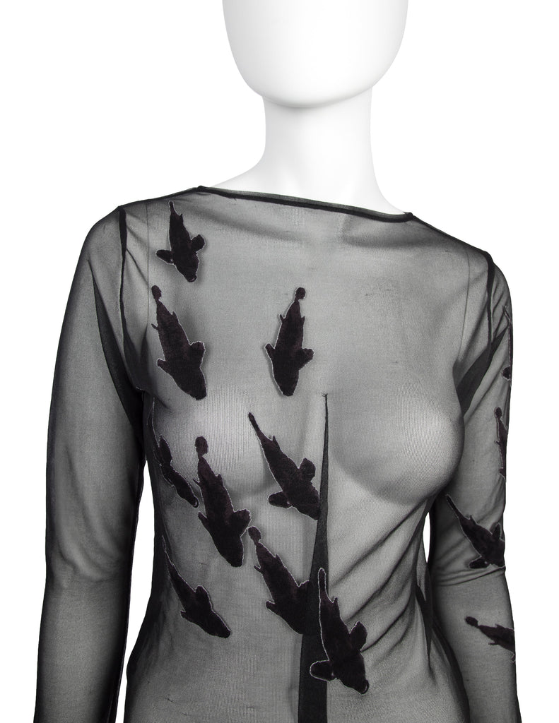Yohji Yamamoto Vintage SS 2003 Stitched Fish Black Sheer Stretch Top