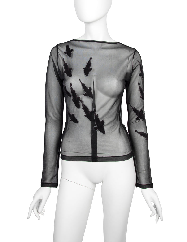 Yohji Yamamoto Vintage SS 2003 Stitched Fish Black Sheer Stretch Top