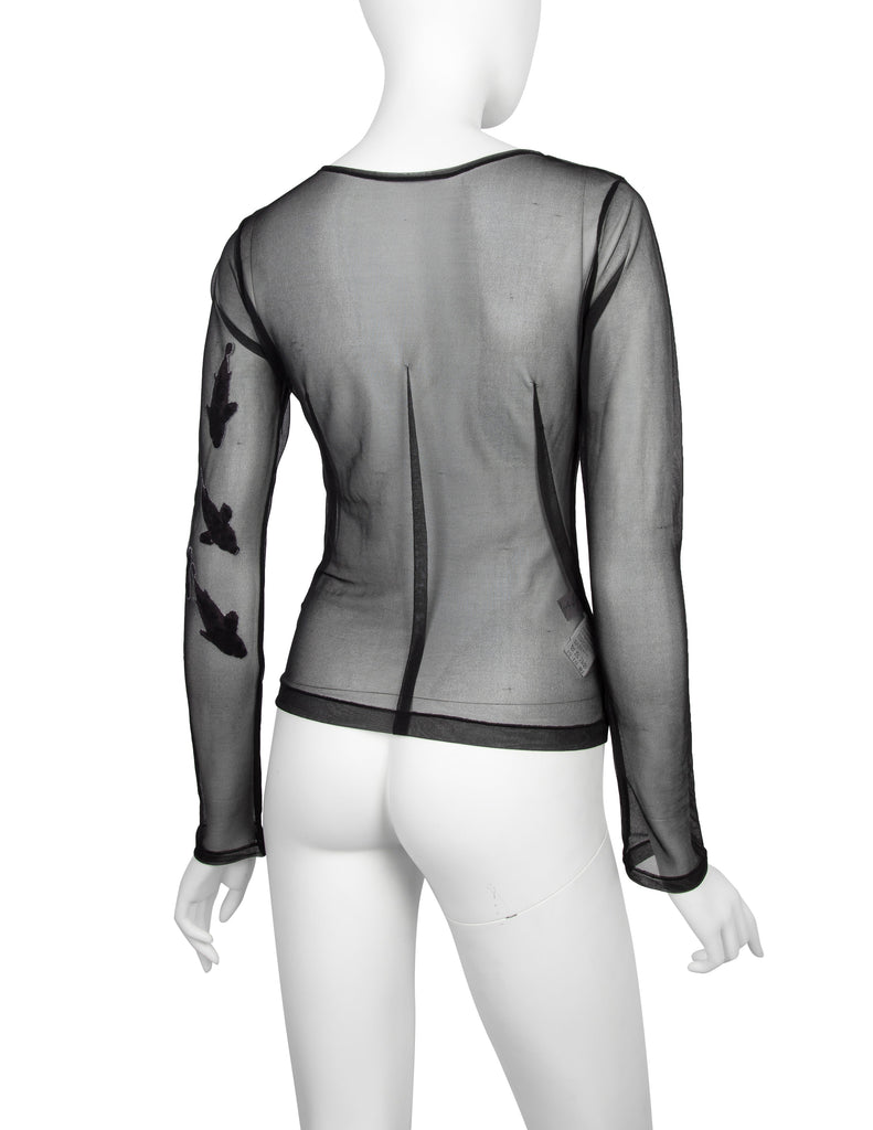 Yohji Yamamoto Vintage SS 2003 Stitched Fish Black Sheer Stretch Top