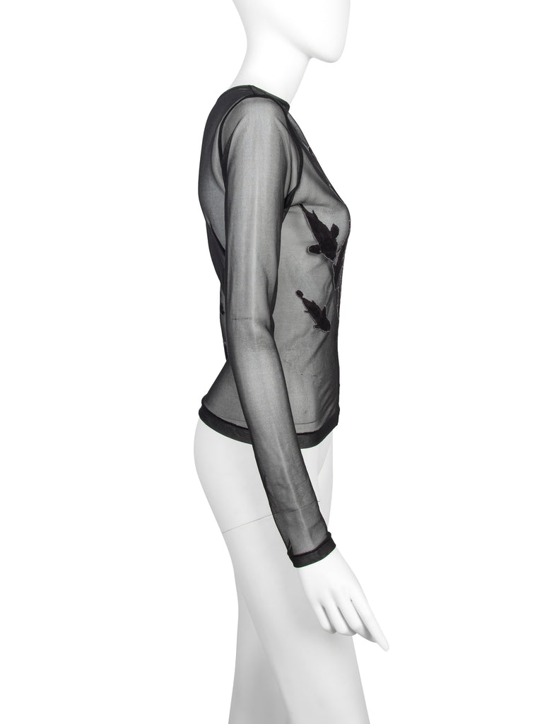 Yohji Yamamoto Vintage SS 2003 Stitched Fish Black Sheer Stretch Top