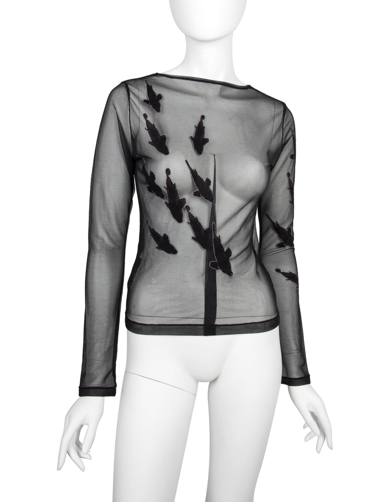 Yohji Yamamoto Vintage SS 2003 Stitched Fish Black Sheer Stretch Top