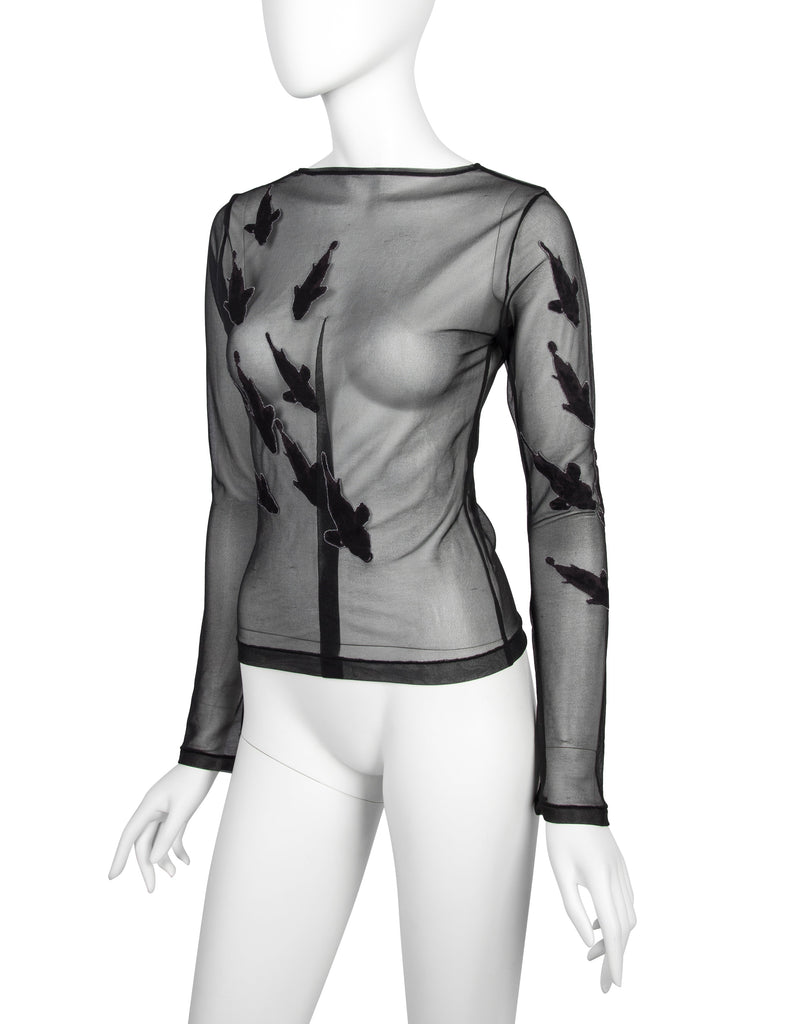 Yohji Yamamoto Vintage SS 2003 Stitched Fish Black Sheer Stretch Top
