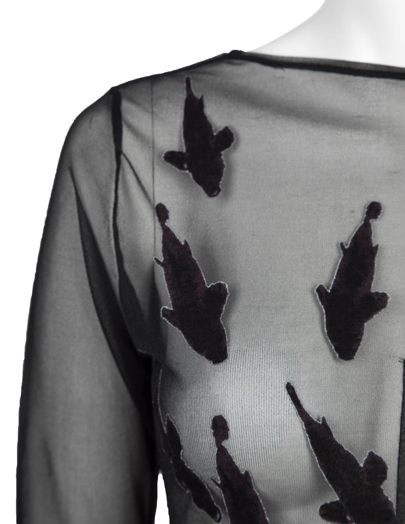 Yohji Yamamoto Vintage SS 2003 Stitched Fish Black Sheer Stretch Top