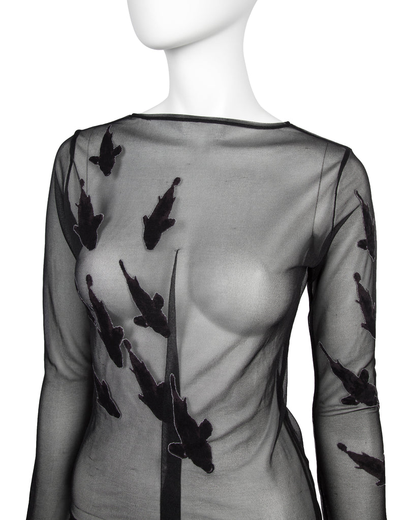 Yohji Yamamoto Vintage SS 2003 Stitched Fish Black Sheer Stretch Top