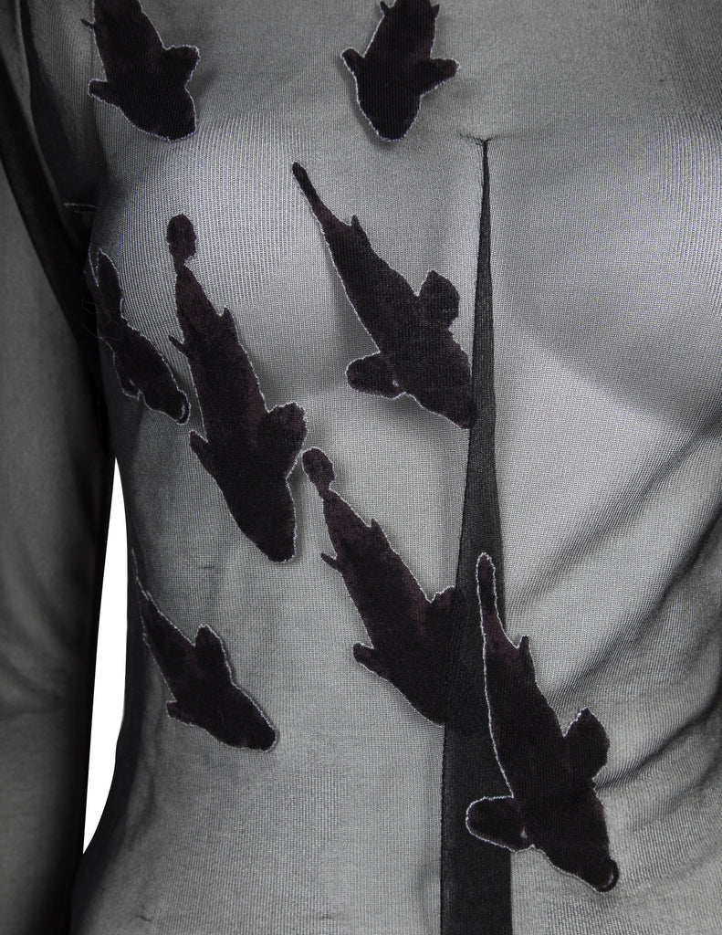 Yohji Yamamoto Vintage SS 2003 Stitched Fish Black Sheer Stretch Top