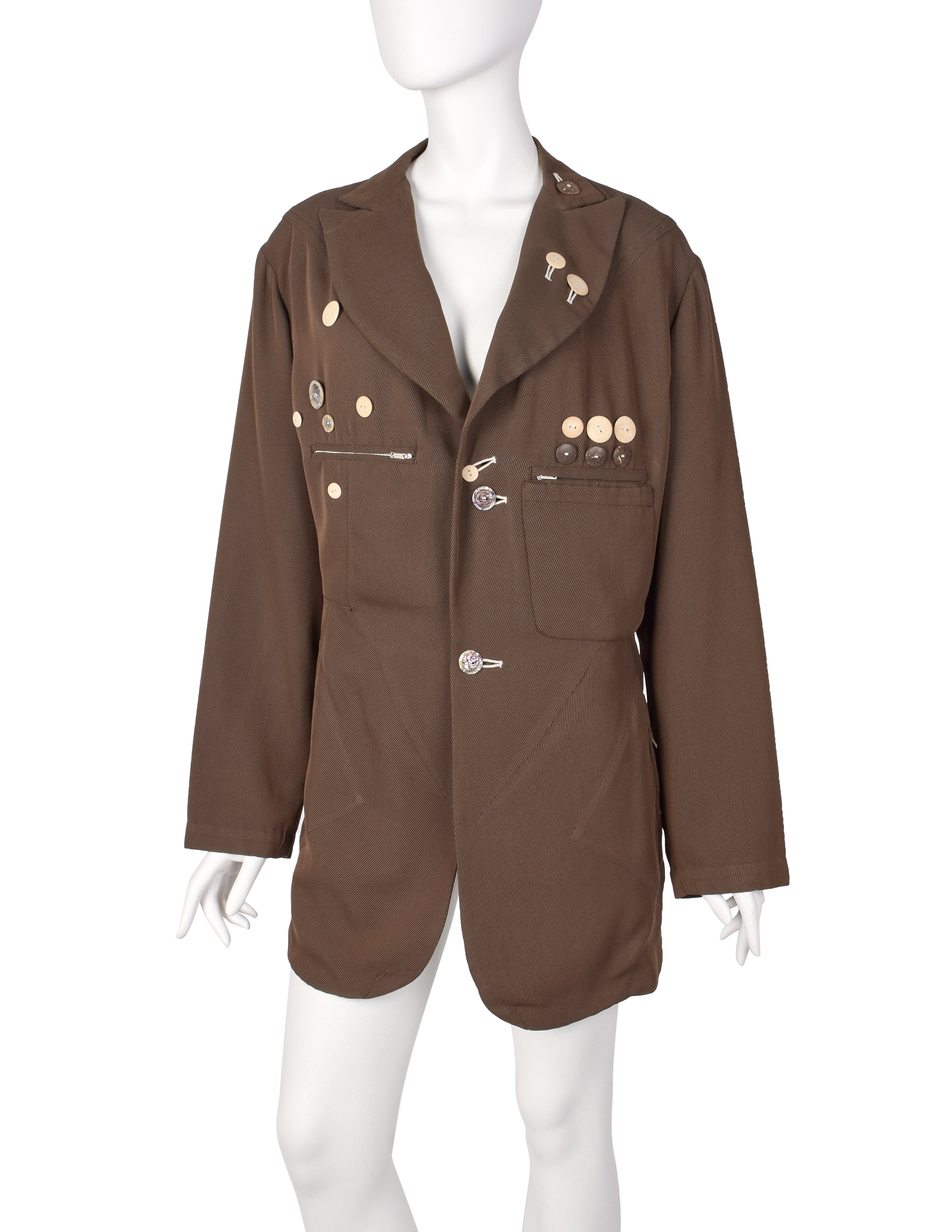 Yohji Yamamoto Vintage SS 1988 Button Embellished Brown Jacket