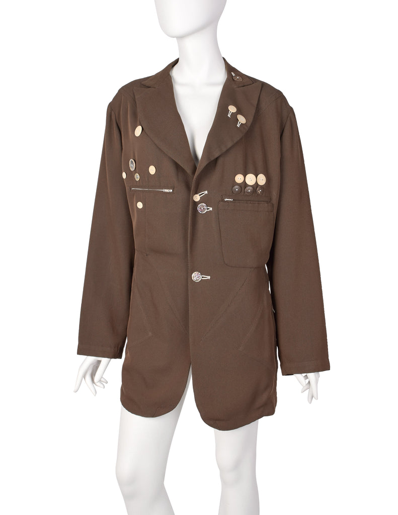 Yohji Yamamoto Vintage SS 1988 Button Embellished Brown Jacket